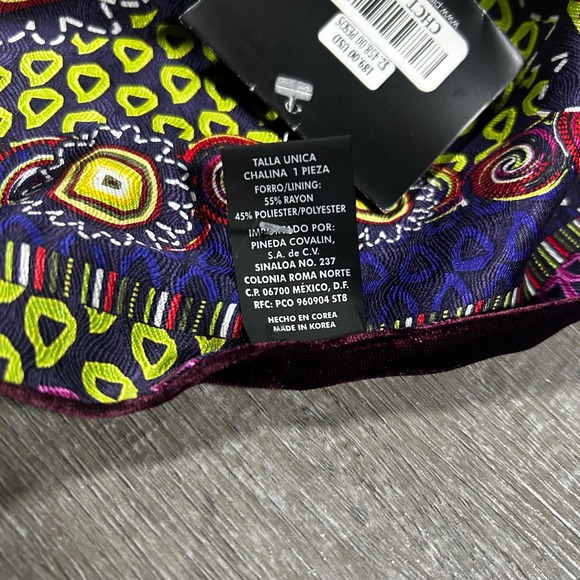 Pineda Covalin Silk Scarf Shawl Colorful Floral Velvet Trim Made in Mexico - Picture 3 of 8